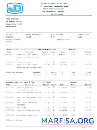 Realistic Bangladesh Janata bank statement excel example